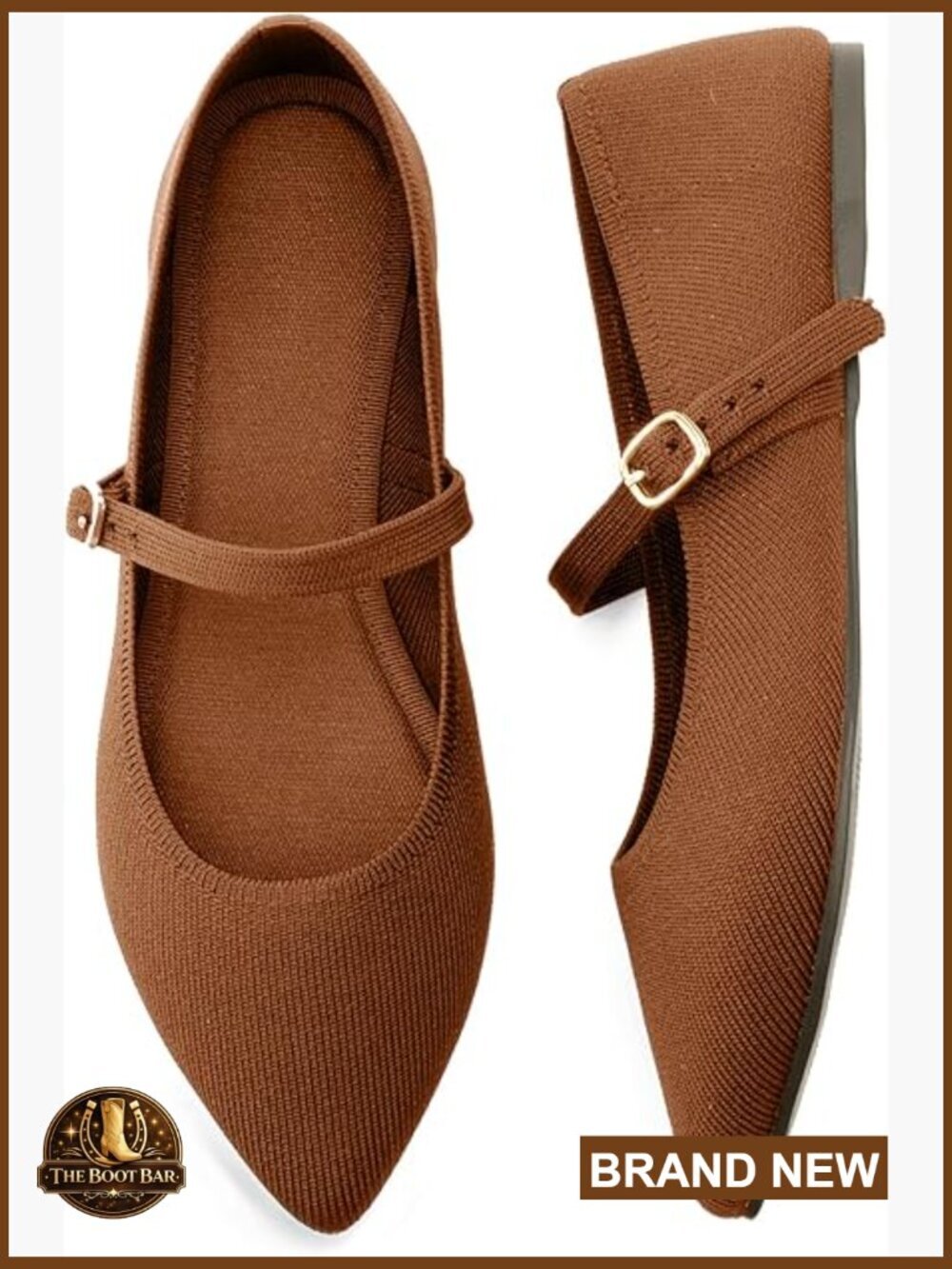Pointed Toe Knit Ballet Flats with Adjustable Strap Washable Dressy Casual Work